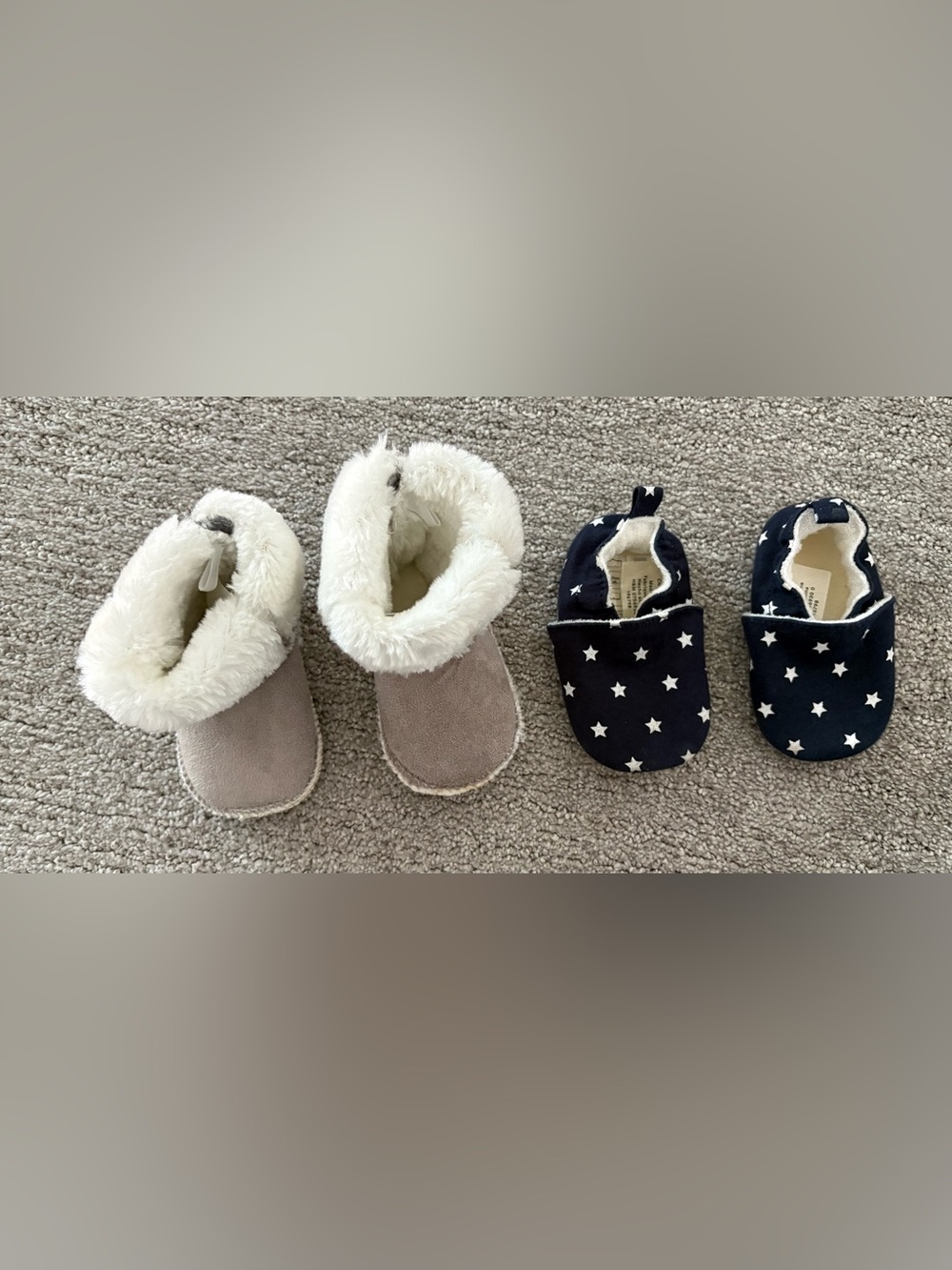 H&M Baby size 1-2 Faux-Fur Booties and Star Slip-On Set - Gray & Navy